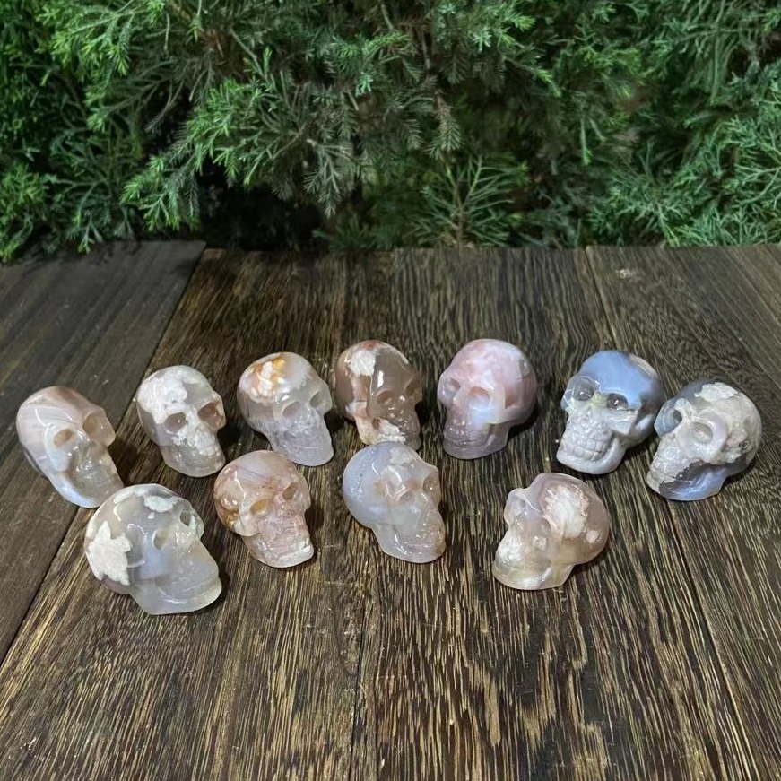 flower agate skulls